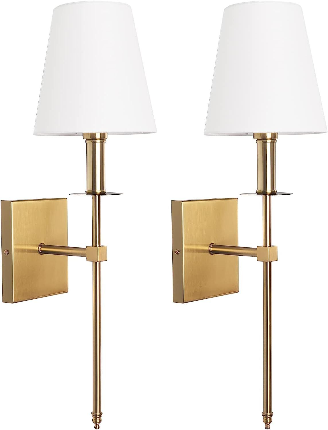Wall Sconces Set of 2 Gold Wall Lamps Modern Sconces Wall Lighting with White Fabric Shade Bathro... | Amazon (US)