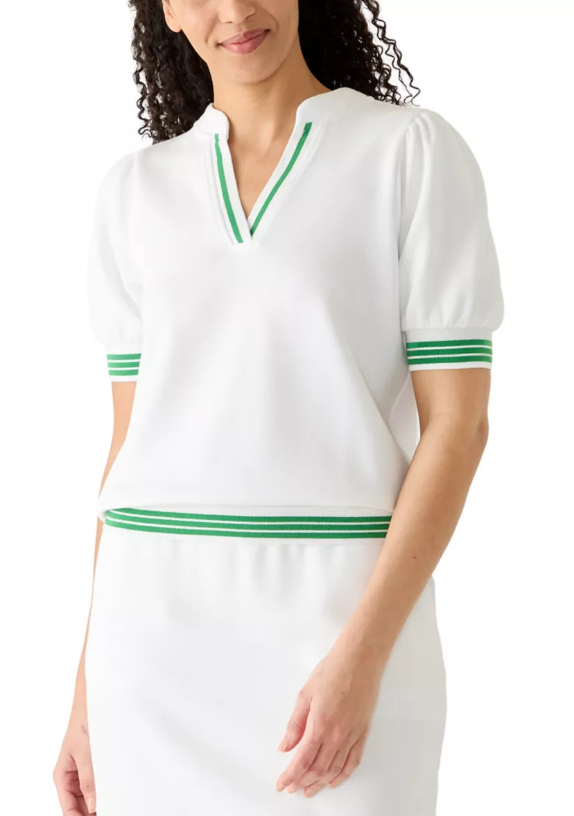 Women's Short Sleeve Contrast Trim Piqué Top | Belk
