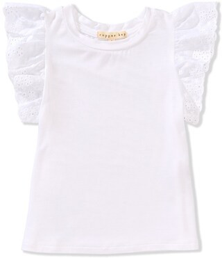 Little Girls 2T-6X Eyelet Flutter Sleeve Top | Dillard's