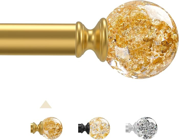 Gold Decorative Crystal Curtain Rods:36-88 Inch Heavy Duty Adjustable Window Curtains Rods for Be... | Amazon (US)