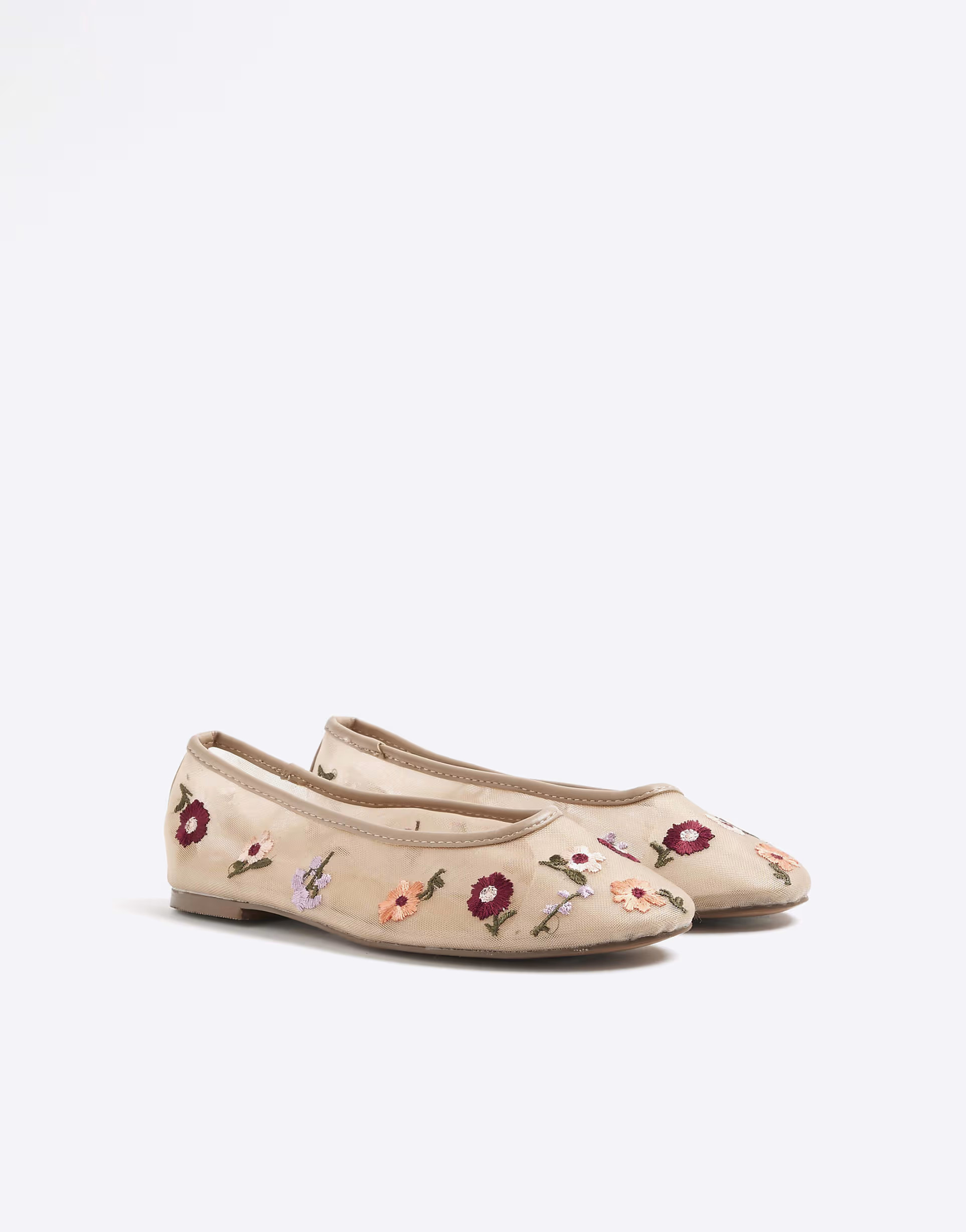 River Island Mesh floral embroidered ballet pumps in beige | ASOS (Global)
