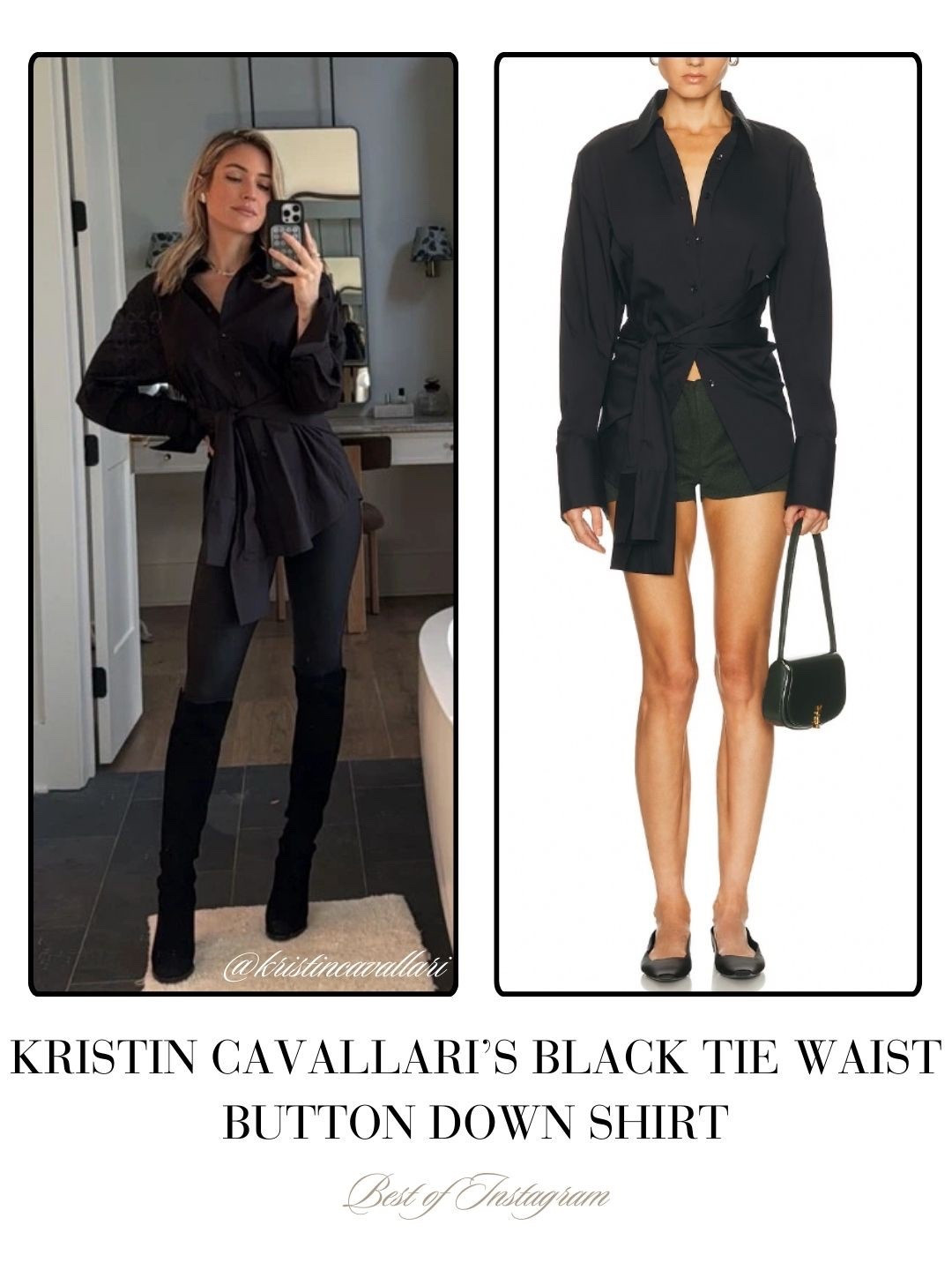 Kristin Callavari’s Black Tie Waist Button Down Shirt 📸 = @kristincavallari 