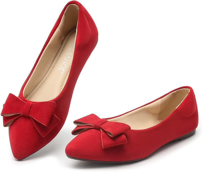 Amazon.com | MUSSHOE Flat Shoes Women Pointed Toe Comfortable Slip on Women's Flats with Bow,Ribb... | Amazon (US)