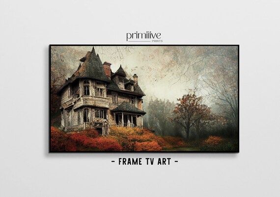 Halloween Samsung Frame TV Art Haunted House Art Fall Trees - Etsy | Etsy (US)