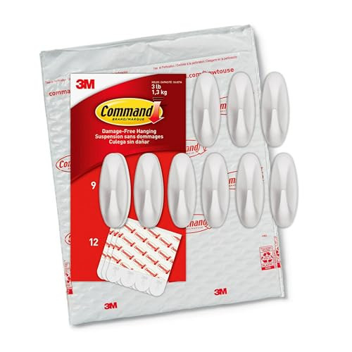 Command Medium Designer Hooks, Damage Free Hanging Wall Hooks with Adhesive Strips, No Tools Wall Hooks for Hanging Decorations in Living Spaces, 9 White Hooks and 12 Command Strips | Amazon (CA)