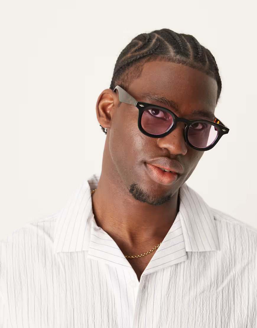 ASOS DESIGN round sunglasses in tortoise shell with pink lens-Brown | ASOS (Global)