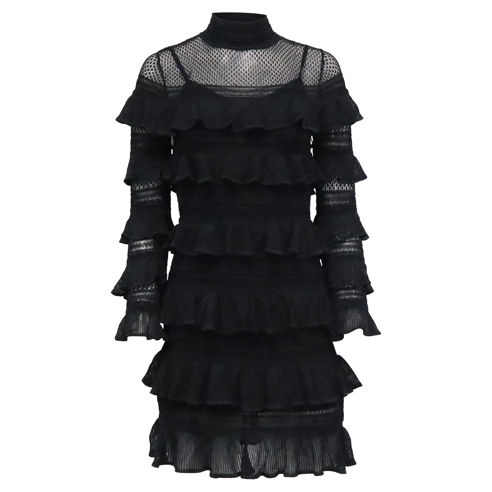 Zimmerman Crush High Neck Frilled Mini Dress in Black Polyester | Shop Simon