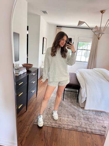 Cute + comfy loungewear outfit on sale for 25% off! This crewneck is an all-time favorite! It comes in several colors & can easily be mixed & matched too. I'm wearing a size S in everything. 

#LTKSaleAlert #LTKSummerSales