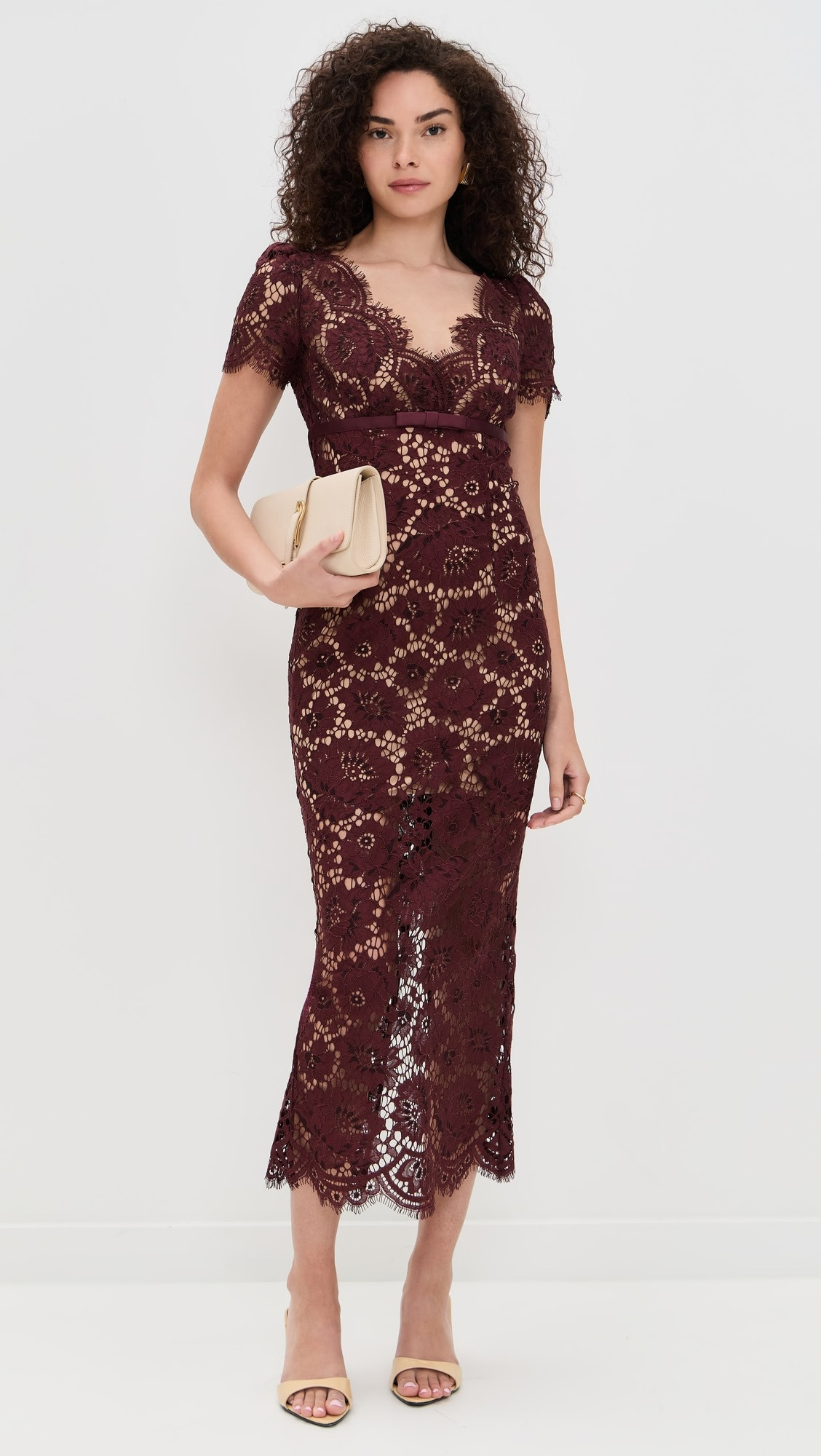 Burgundy Floral Lace Midi Dress | Shopbop