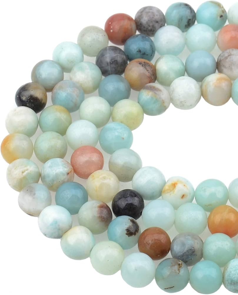 LPBeads 100PCS 8mm Natural Colorful Amazonite Gemstone Round Loose Beads for Jewelry Making with ... | Amazon (US)