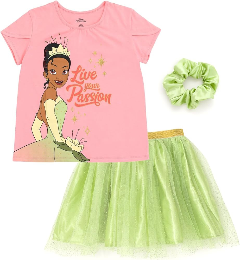 Disney Princess Moana Frozen Girls T-Shirt Tulle Mesh Skirt and Scrunchie 3 Piece Outfit Set Todd... | Amazon (US)