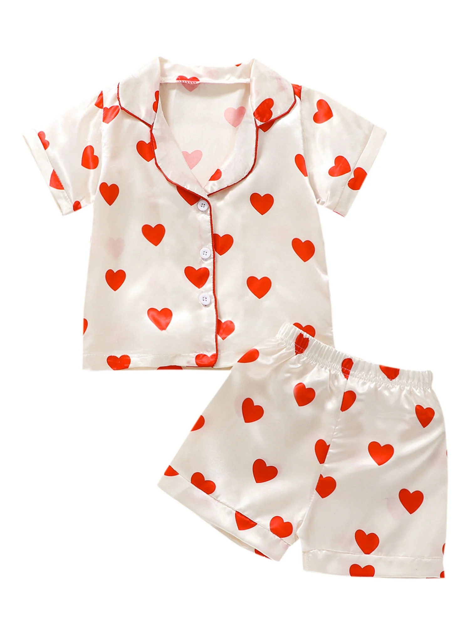 Bagilaanoe 2Pcs Little Girl ValentinePajamas Set Toddler Heart Print Short Sleeve Shirt and Short... | Walmart (US)