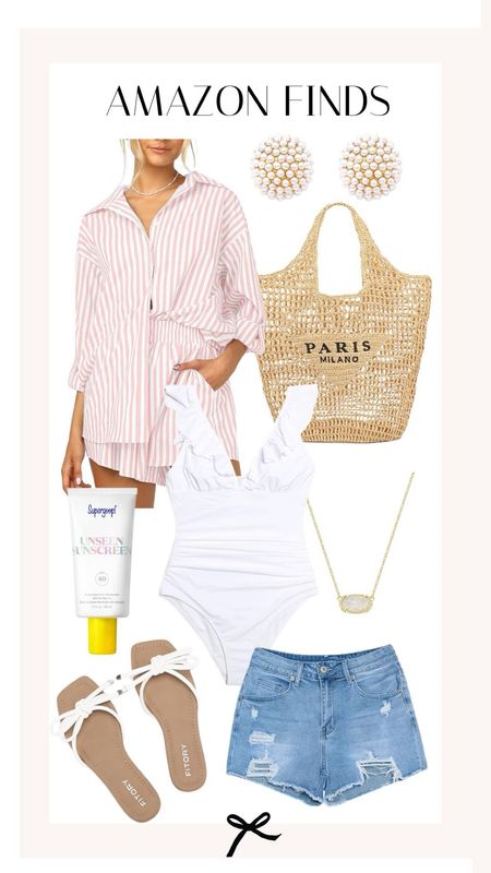 Spring Amazon finds. I love this striped two piece set and ruffle detail swimsuit. This tote and Super goop sunscreen are perfect for the beach or pool. 

#LTKSeasonal #LTKstyletip #LTKbeauty