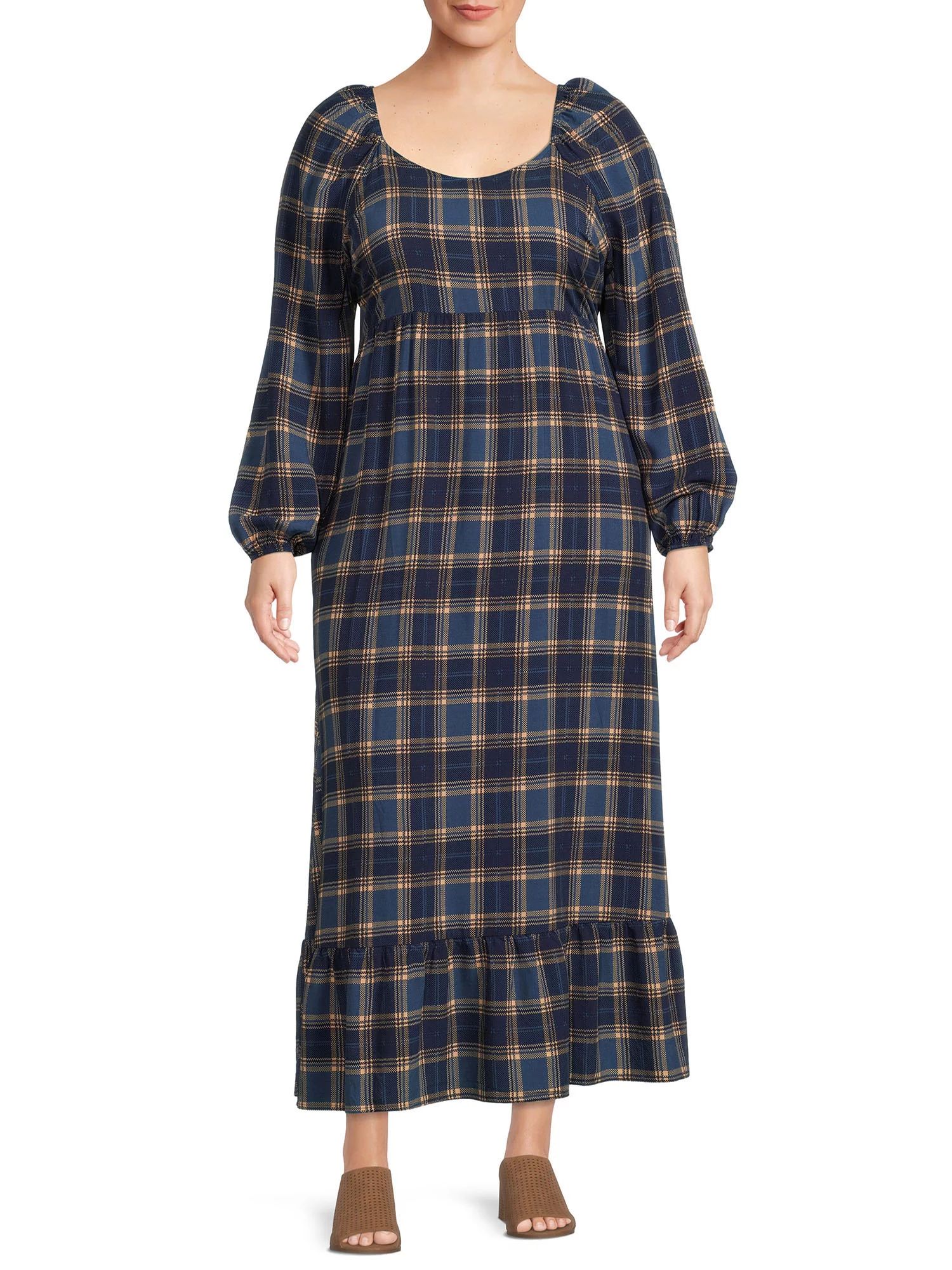 Terra & Sky Women's Plus Size Sweetheart Neck Raglan Maxi Dress | Walmart (US)