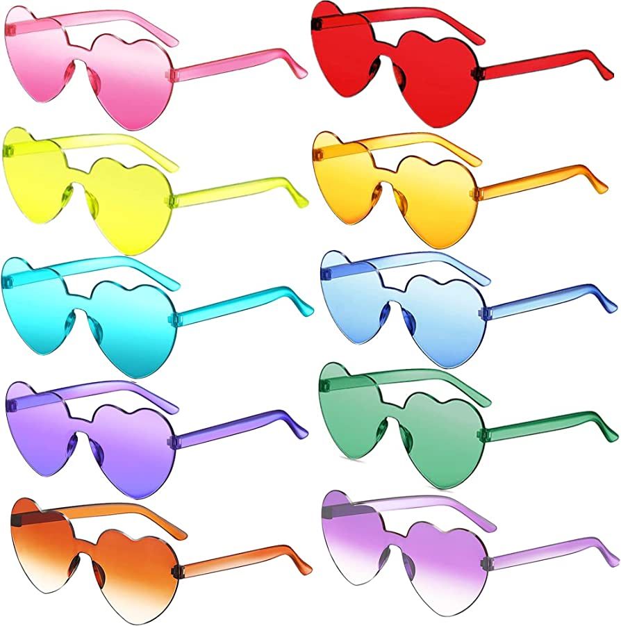 zmuince 10 Pack Heart Shaped Sunglasses Party Favors Rimless Heart Sunglasses Bachelorette Party ... | Amazon (US)