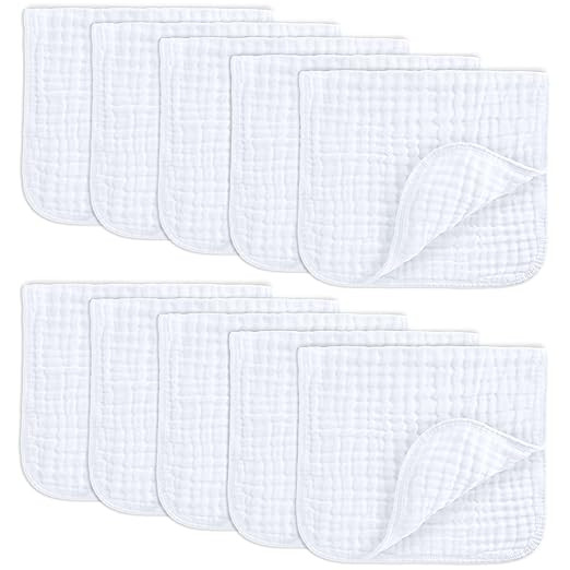 Comfy Cubs Muslin Burp Cloths 20" x 10", Pack of 10 - Large, 6-Layer, Ultra Absorbent 100% Cotton... | Amazon (US)