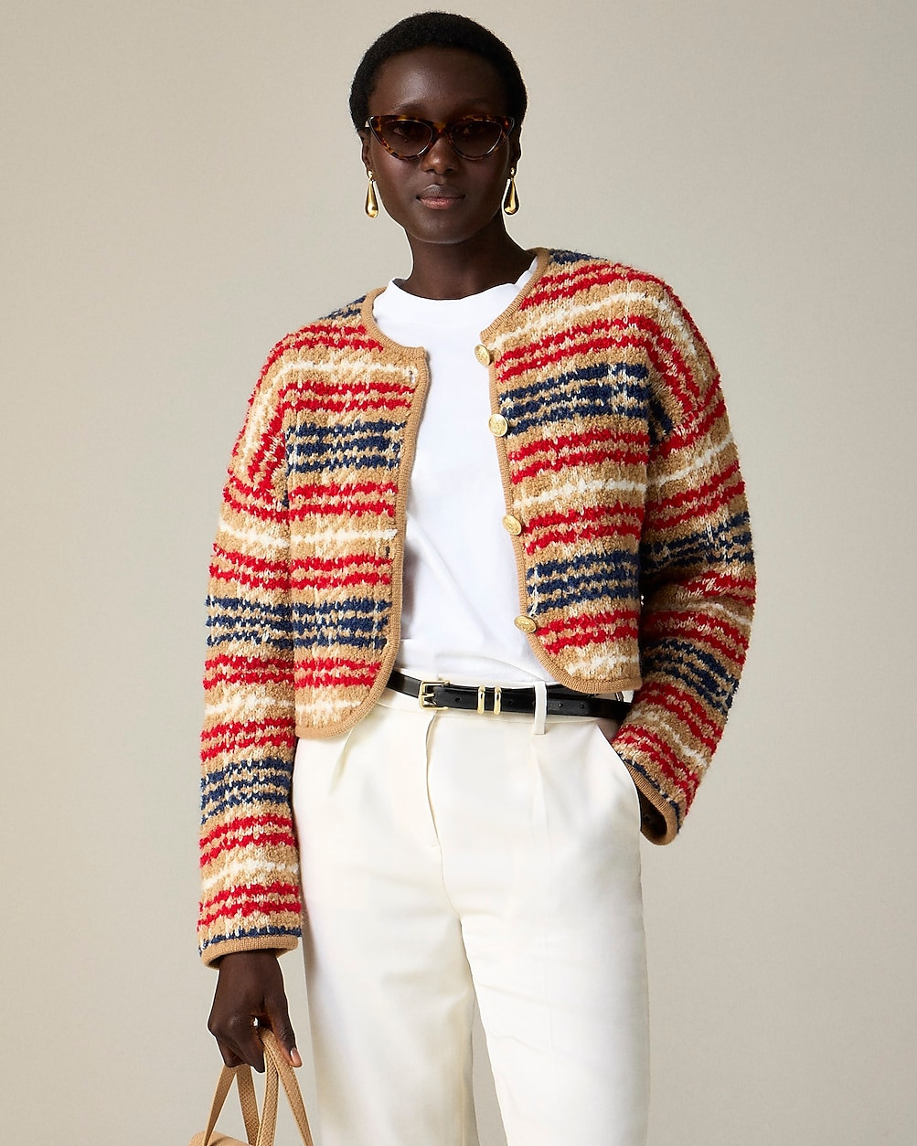 Sweater lady jacket in plaid bouclé yarn | J. Crew US