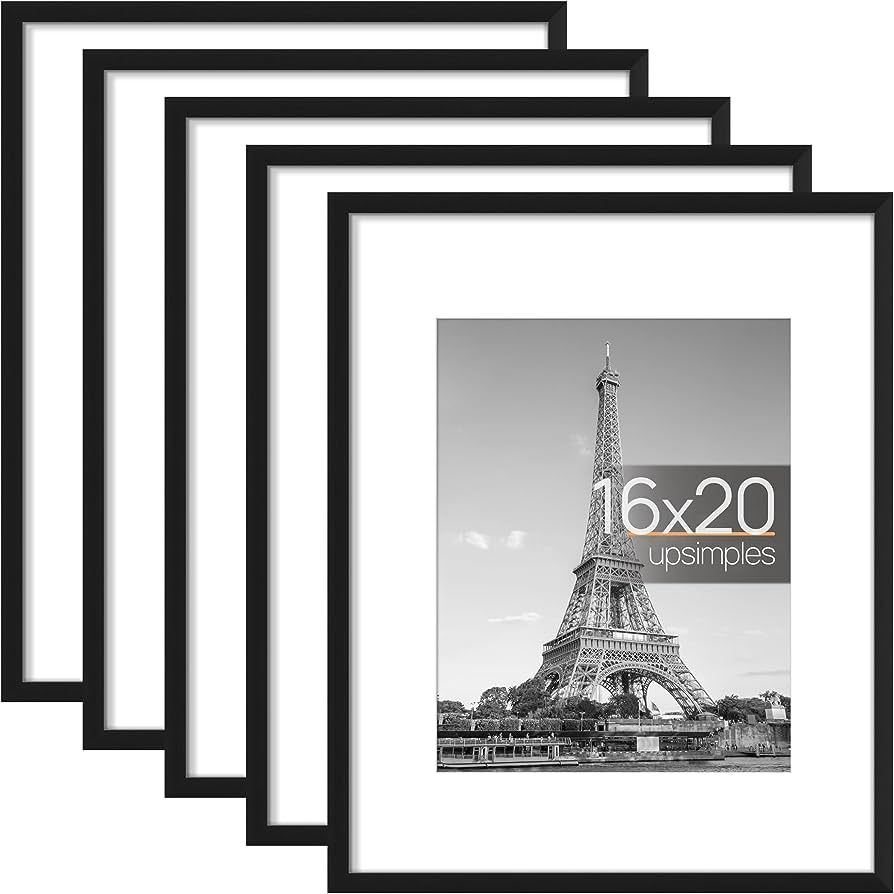 upsimples 16x20 Picture Frame Set of 5, Display Pictures 11x14 with Mat or 16x20 Without Mat, Wal... | Amazon (US)