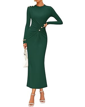 ZESICA Womens 2025 Fall Long Sleeve Mock Neck Bodycon Midi Dress Ruched Knit Elegant Party Cockta... | Amazon (US)