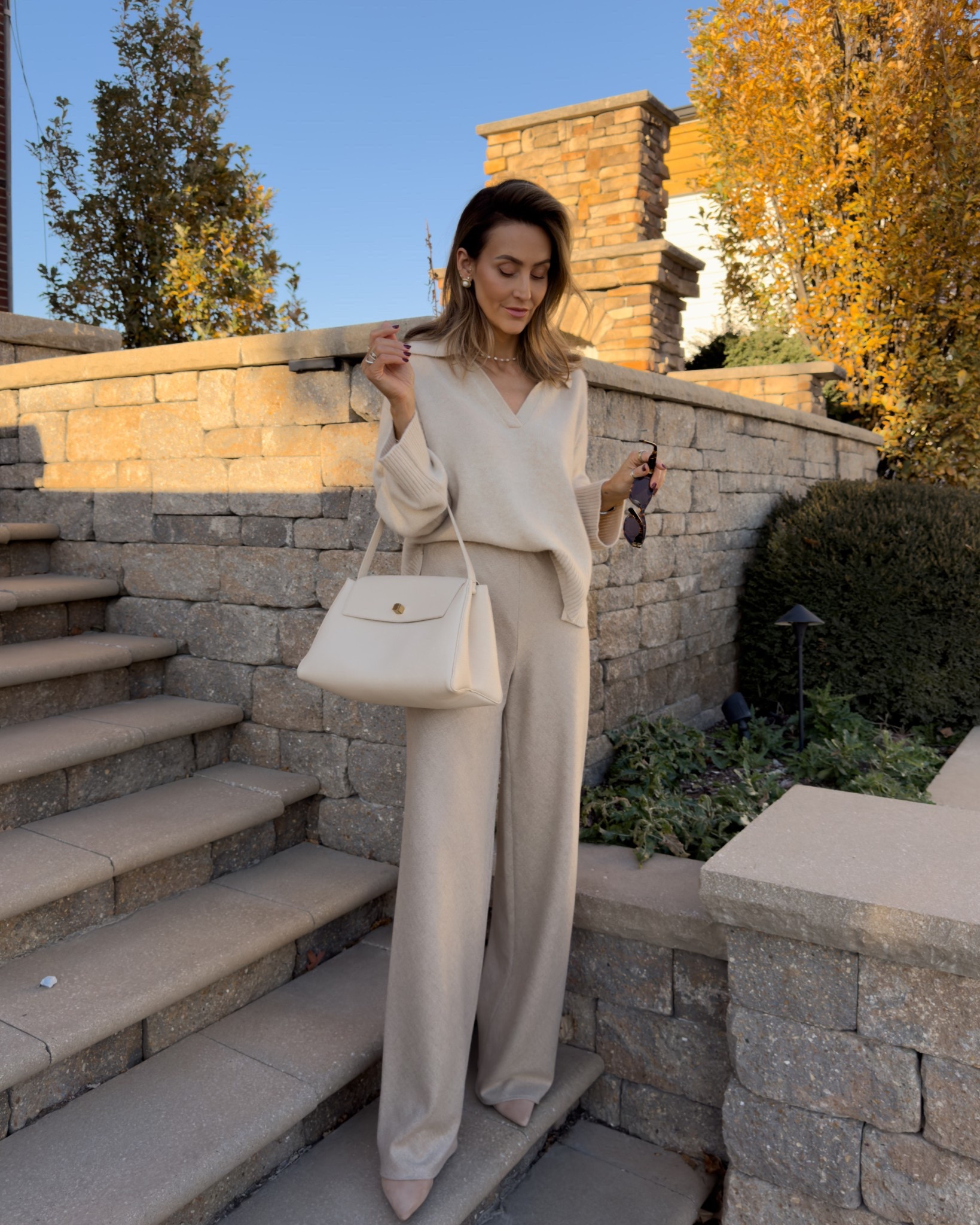 Tonal monochromatic outfit that is so versatile, looks great from the office to a Thanksgiving dinner party, meetings, brunches, you name it! Wool pants are medium weight but sure to keep us warm. I love the oversized fit of the polo sweater, bag is my early Christmas gift and I’m literally obsessed! Size xs on all pieces. 

#LTKHoliday #LTKStyleTip #LTKItBag
