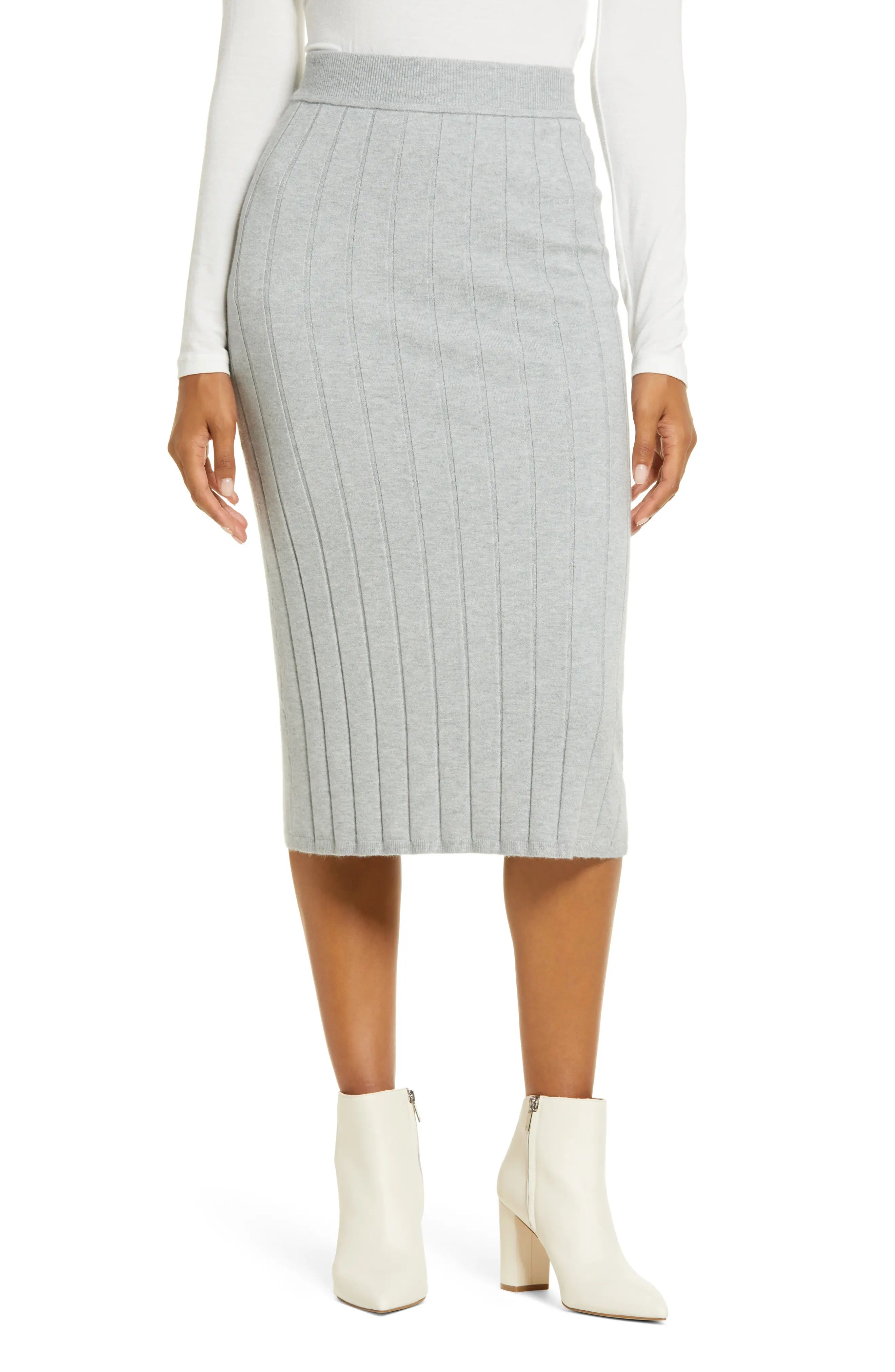 Women's Rachel Parcell Easy Ribbed Midi Sweater Skirt, Size X-Small - Grey (Nordstrom Exclusive) | Nordstrom