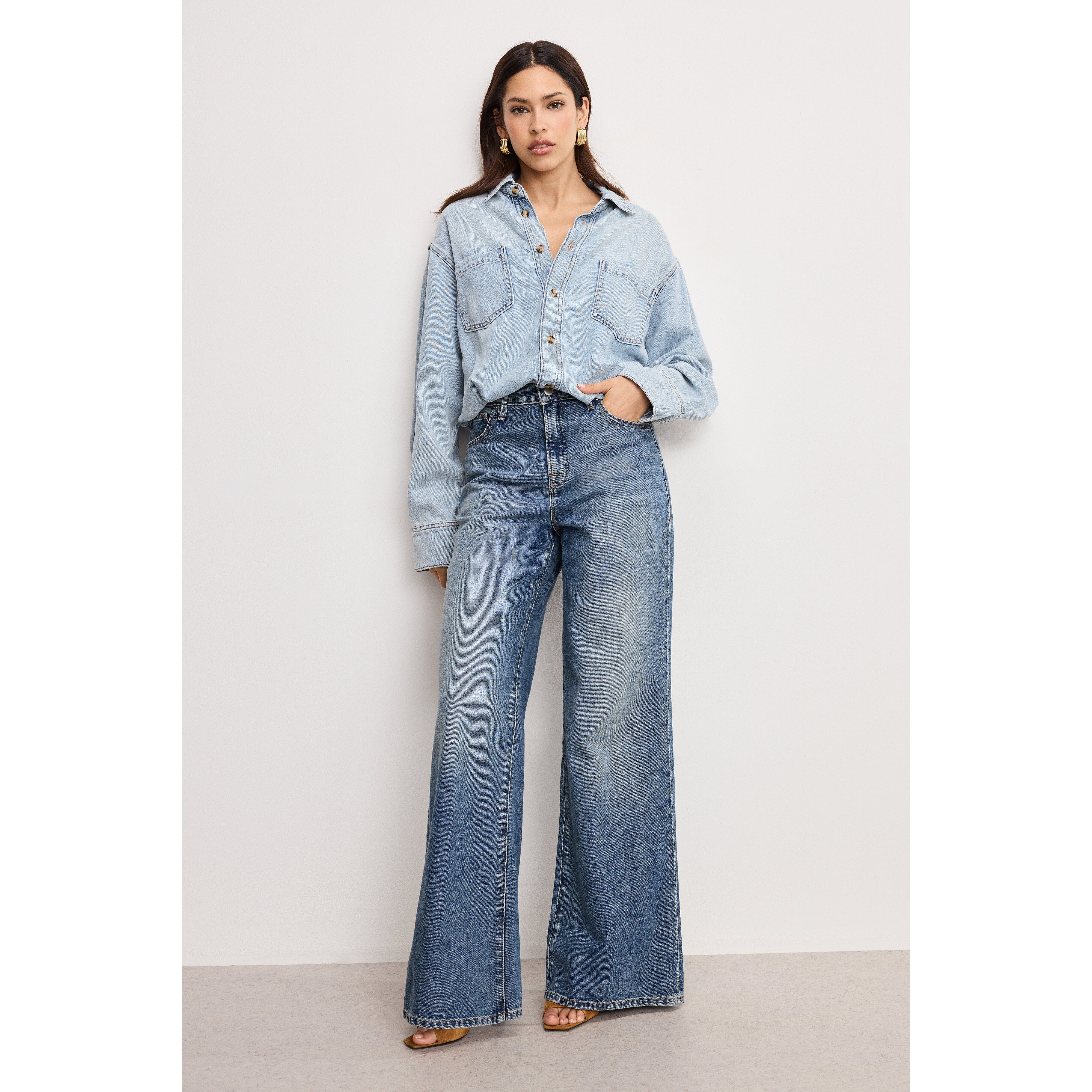 Women's Denim Shirt Jumpsuit | Indigo, Size XL | Good American by Khlo� Kardashian | Good American