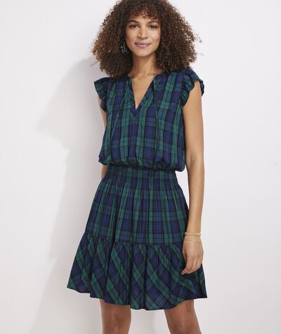 Blackwatch Smocked Ruffle Dress | vineyard vines