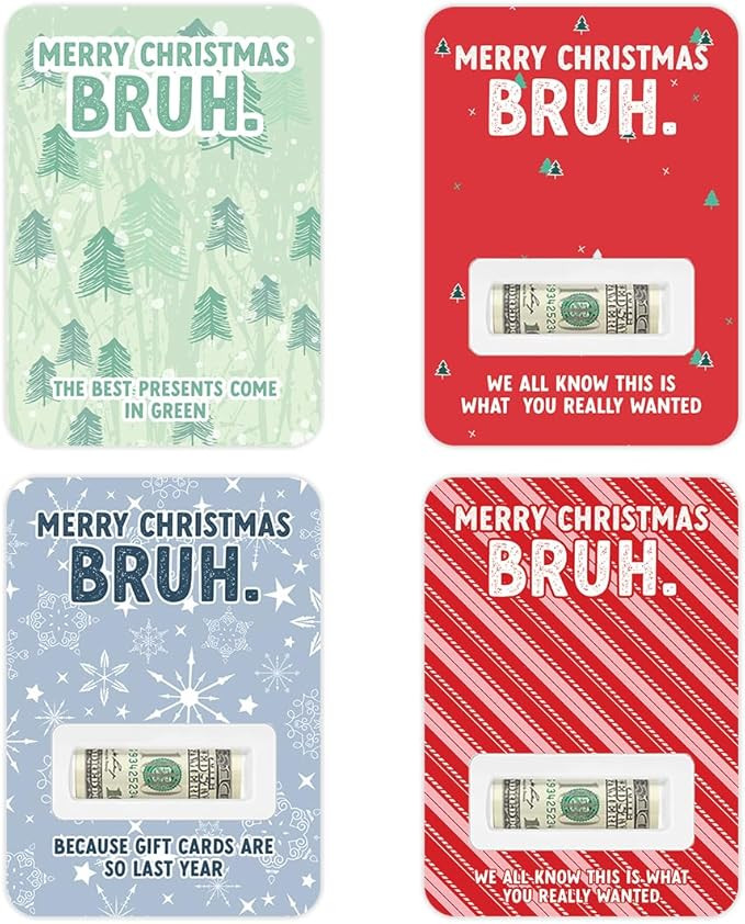 Andaz Press 4 Pack Merry Christmas Bruh Money Holders for Cash Gift, Funny Money Holders for Chri... | Amazon (US)