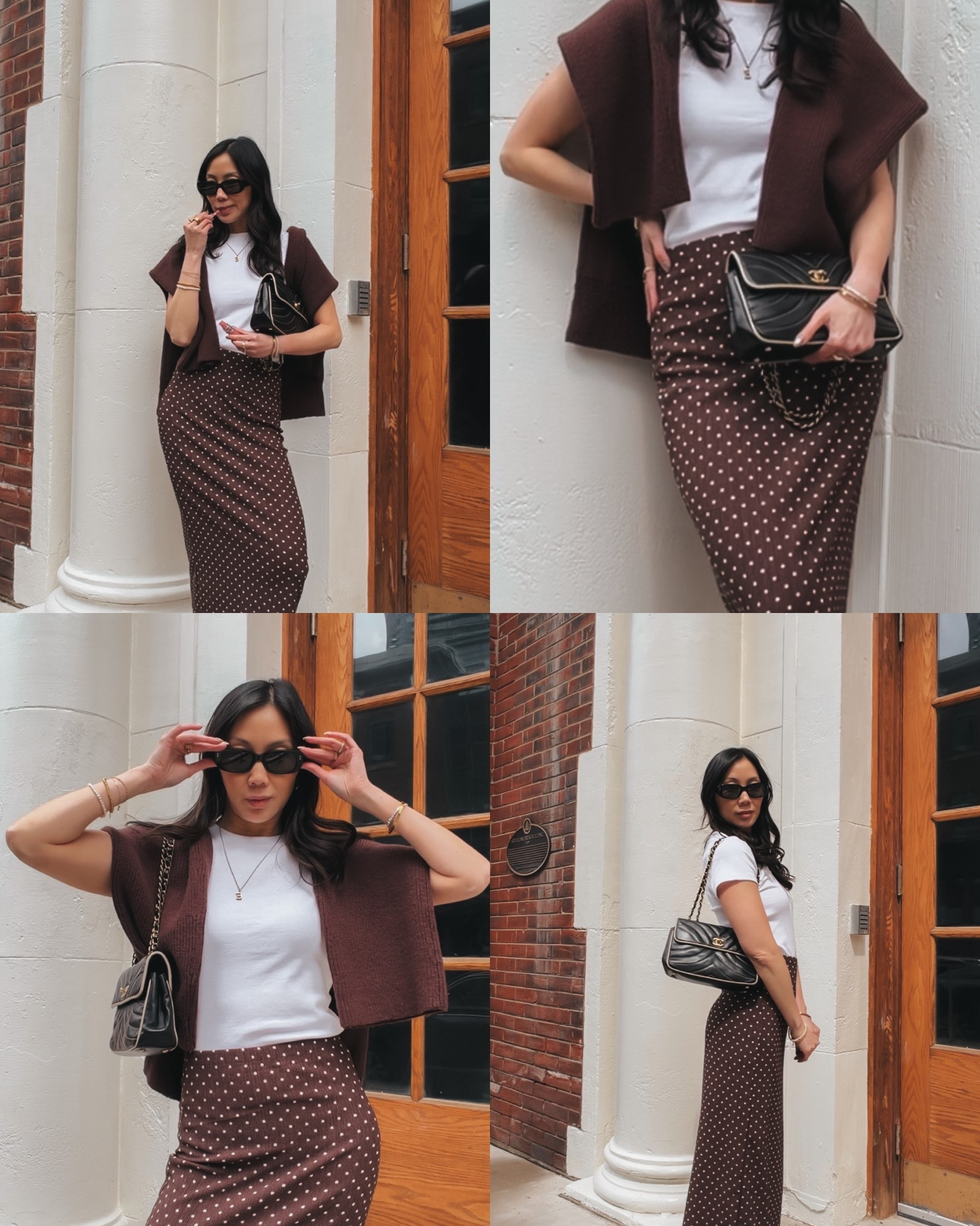 The sneaker-with-midi-skirt combo is the most underrated spring outfit formula and I will die on this hill.

Comfortable enough to actually walk in, chic enough that nobody needs to know you prioritized comfort. 

Chocolate polka dot midi skirt + white tee + brown sweater + white sneakers — this is quiet luxury on a real Tuesday. 

Honestly one of my favourite capsule wardrobe combinations because every single piece works ten other ways. 

The vintage Chanel bag does what a good bag always does — makes the whole thing look more intentional than it took to put together. @Fashionphile is my fave for these vintage finds! 

Shop the full look on LTK — link in bio 🤍

#LTKootd #LTKMothersDay #LTKgrwm