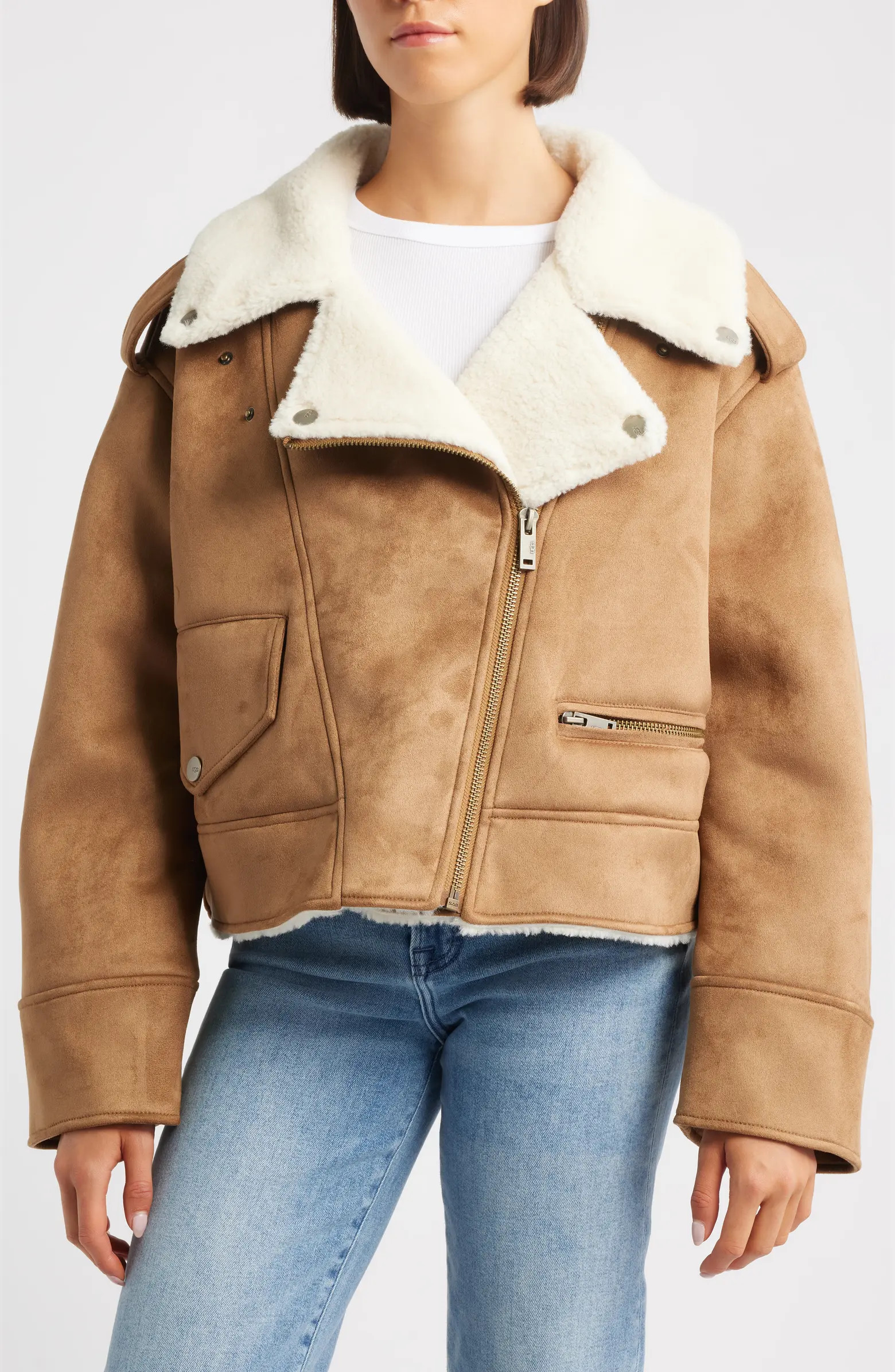 UGG® Finnian Oversize Faux Suede & LuxeFluff Moto Jacket | Nordstrom | Nordstrom