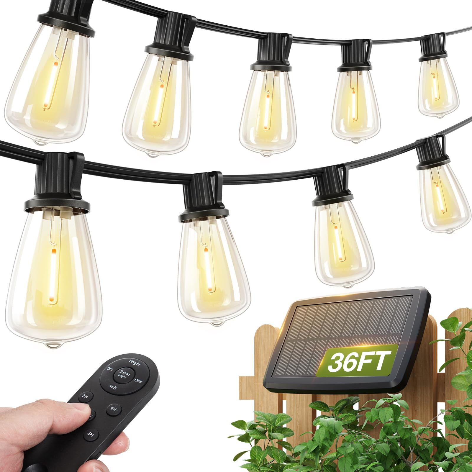 addlon 36FT Solar Lights Outdoor Waterproof,String Lights Outdoor Solar Power with Remote & USB P... | Amazon (CA)