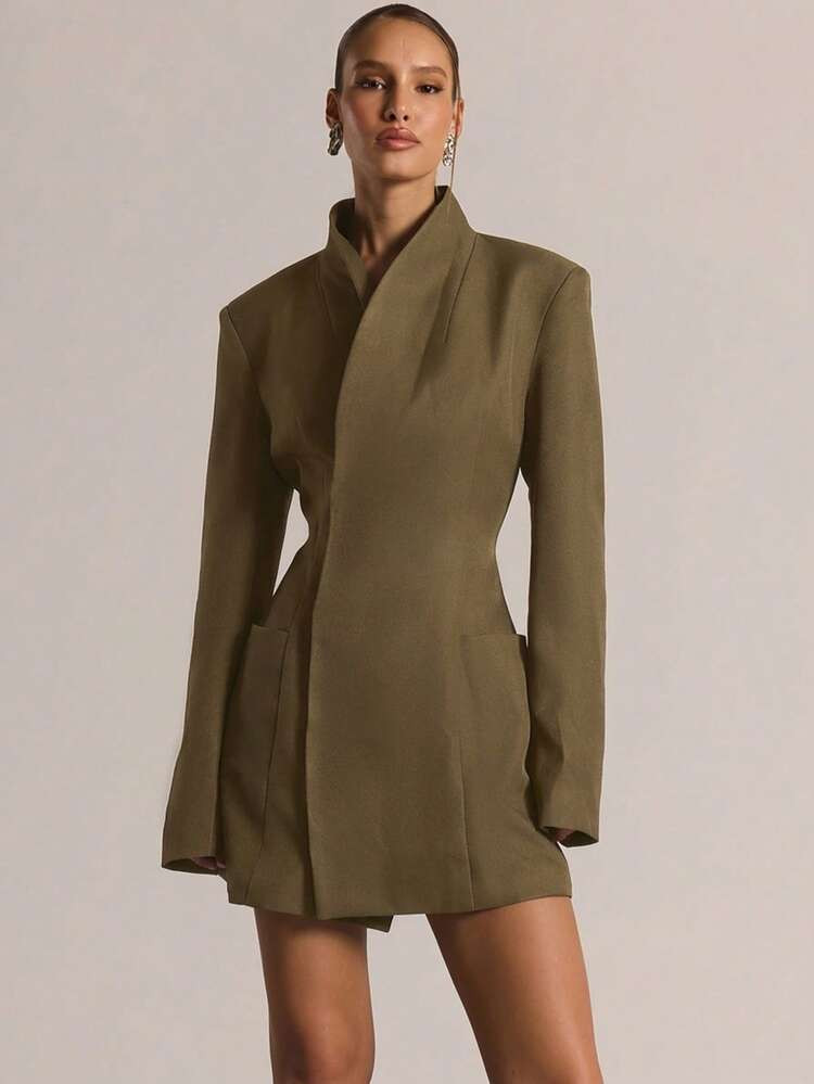 MUSERA Tailored Cinched Waist Funnel Neck Long Sleeve Blazer Dress Casual Going Out Everyday Night Out Sexy Cute Cosy Party Elegant Chic Valentines Wedding Guest | SHEIN