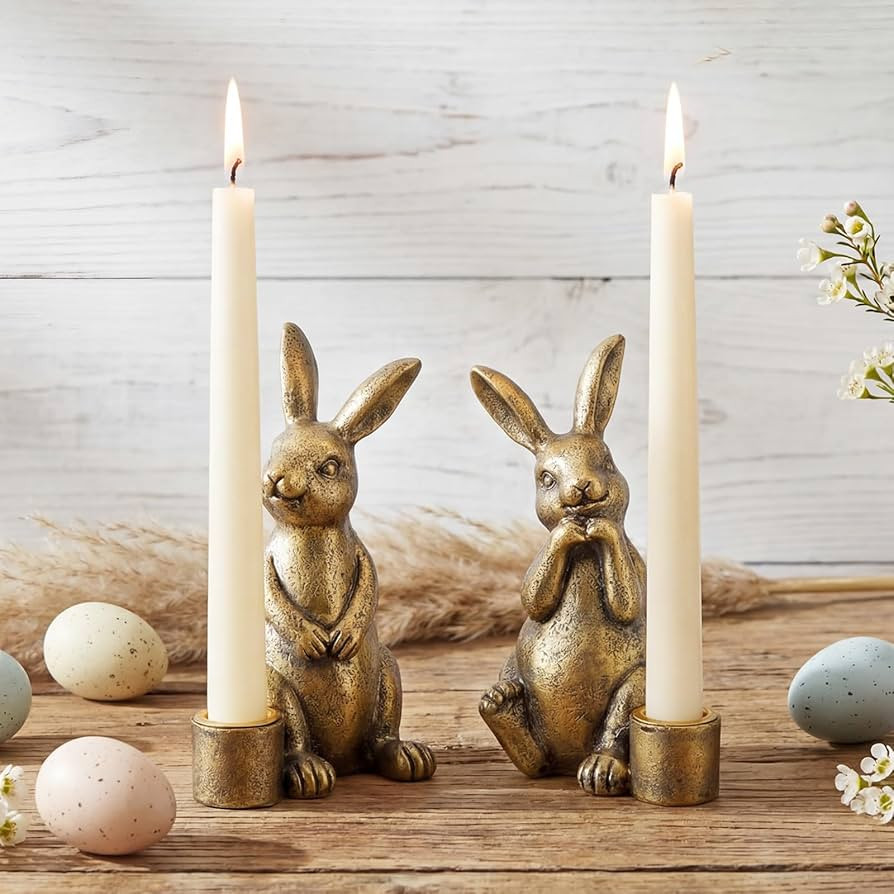 Yungyan Set of 2 Gold Taper Candle Holders Vintage Easter Bunny Candle Holder Vintage Rustic Pede... | Amazon (US)