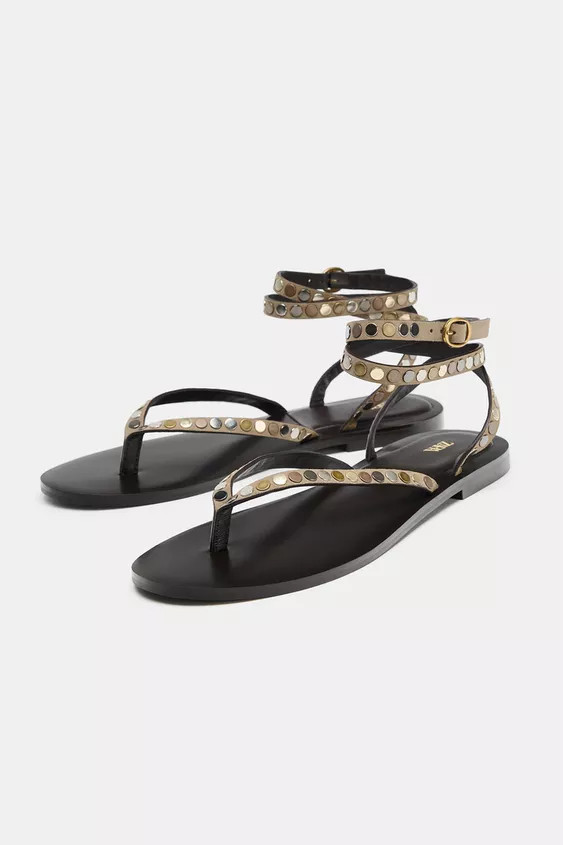 STUDDED LEATHER SANDALS | Zara US