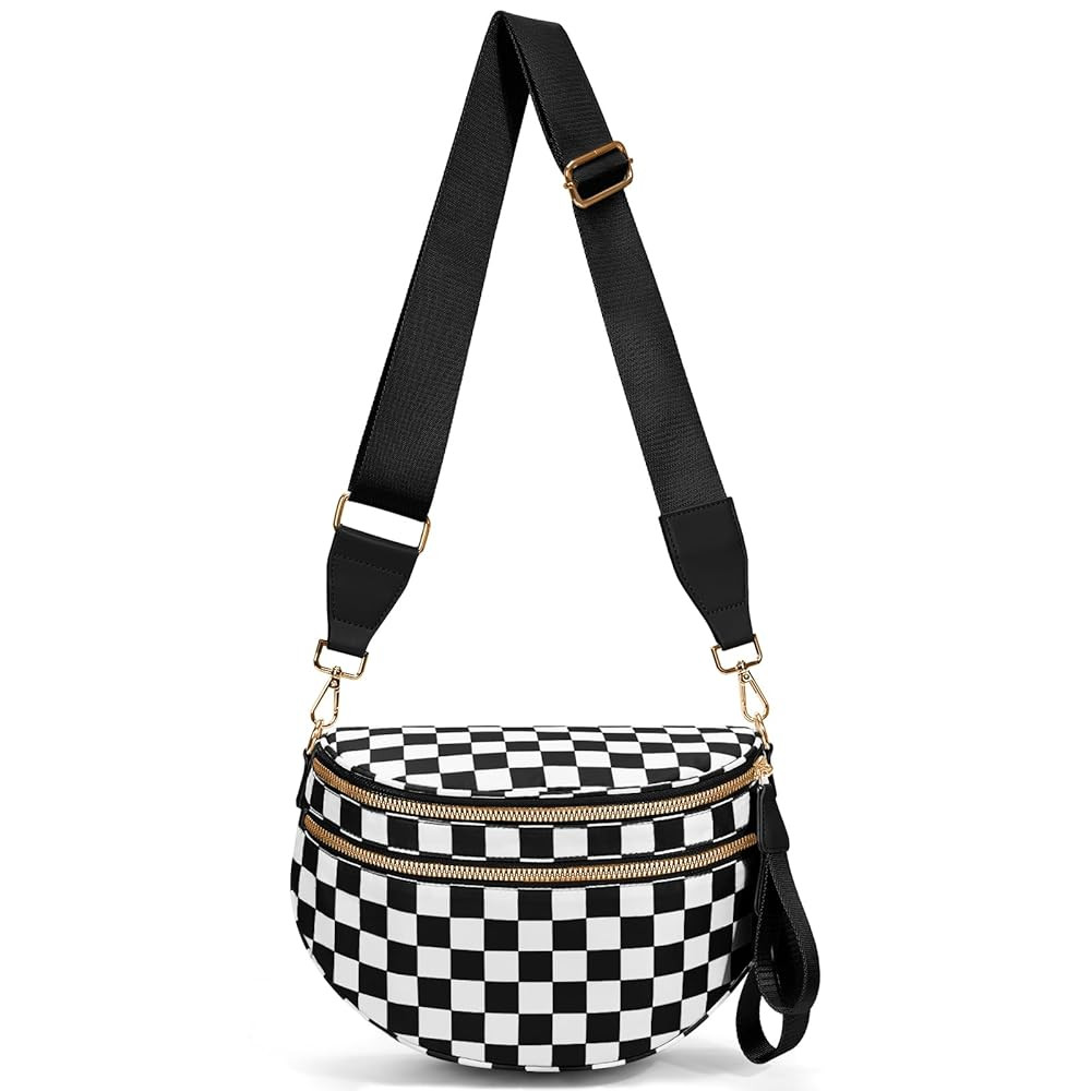 Bum Bags for Women Crossbody,Nylon Checkered Crossbody Bag Large Sling Bag Checkered Purse Oversi... | Amazon (US)