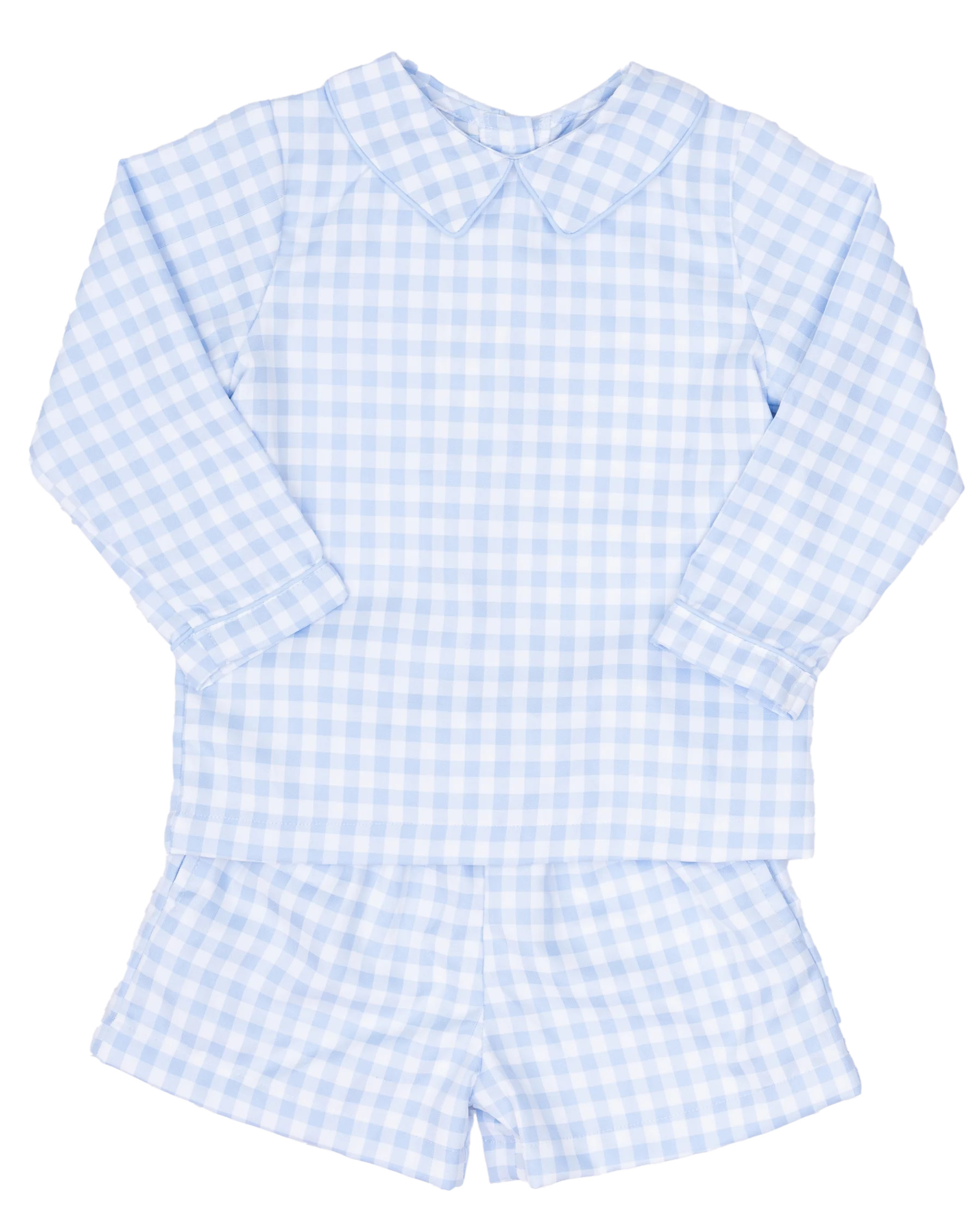 John Blue Windowpane Long Sleeve Short Set | The Oaks Apparel Company