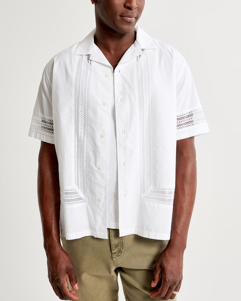 Camp Collar Lacey Button-Up Shirt | Abercrombie & Fitch (US)