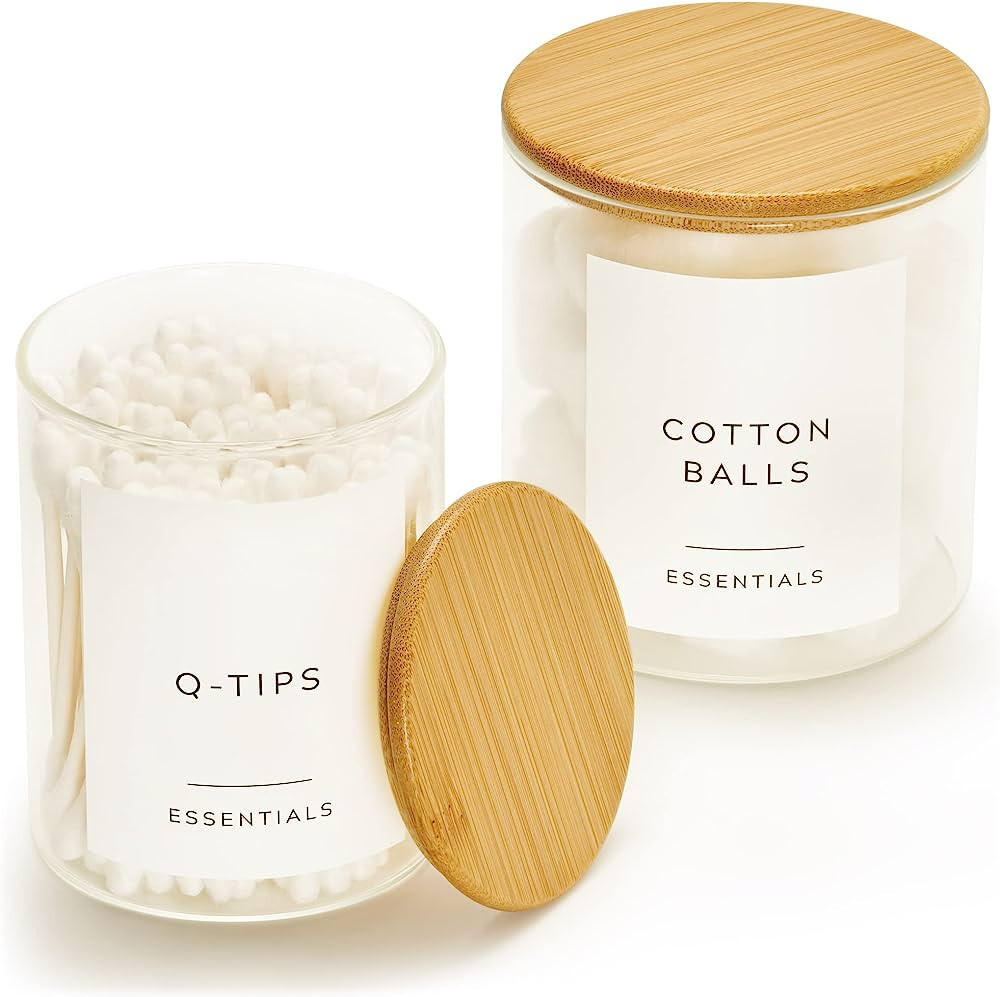 Beautiful Bathroom Organizer Jars For Qtips, Cotton Balls Or Swabs - Modern Dispenser w Lids for ... | Amazon (US)
