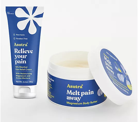 Asutra Set of 2 Magnesium Pain Relief Body Butter & Cream Set - QVC.com | QVC