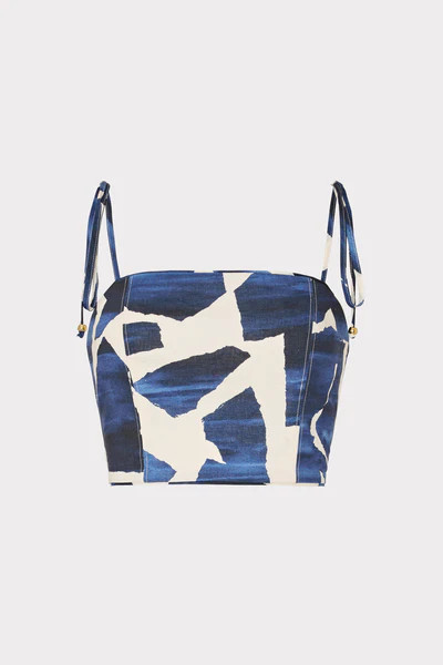 Ocean Puzzle Viscose Linen Tie Top | MILLY