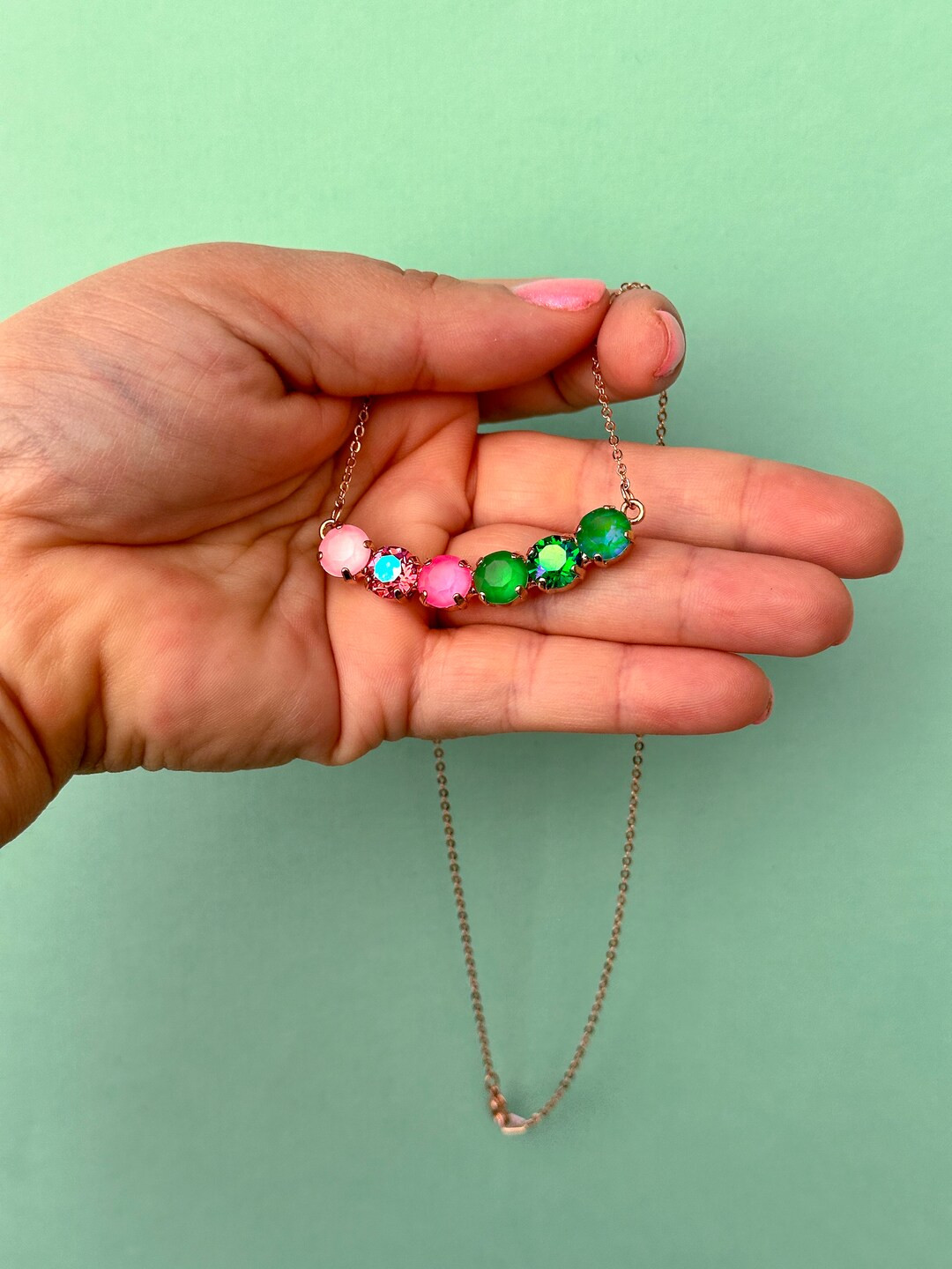 Pink Berry Mojito 8mm 6 Stone Necklace - Etsy | Etsy (US)