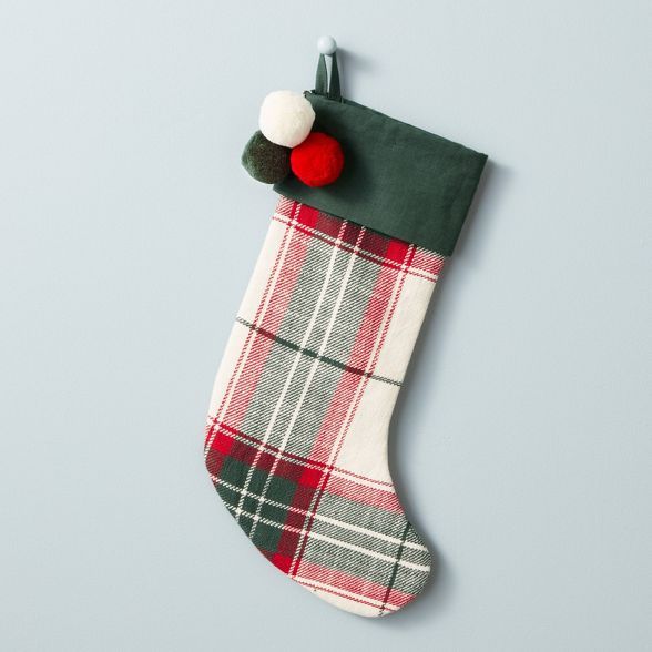 Holiday Plaid Poms Stocking Red/Green - Hearth & Hand™ with Magnolia | Target