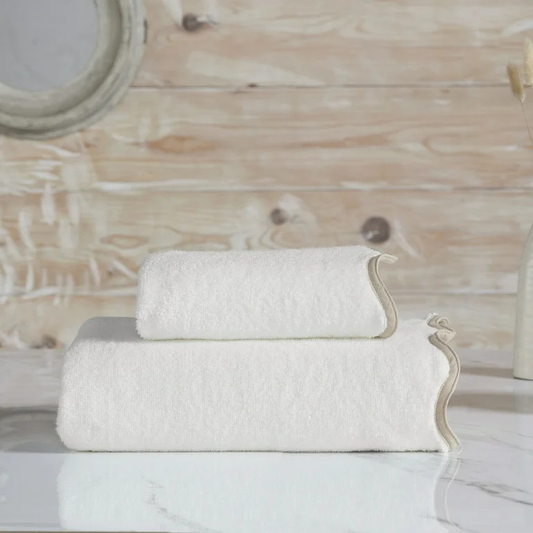 My Texas House Whitney Scallop Border Cotton Hand and Bath Towels, Ivory (2 Count) - Walmart.com | Walmart (US)
