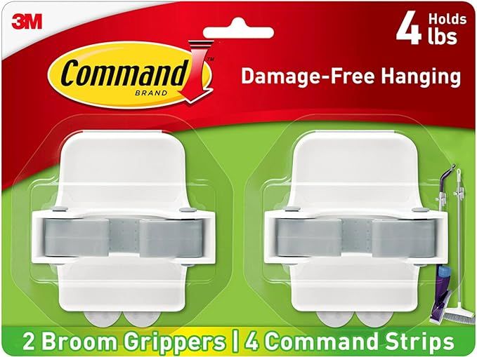 Command Broom and Mop Grippers Wall Hook, Damage Free Hanging Wall Mount Broom and Mop Holder, No... | Amazon (US)