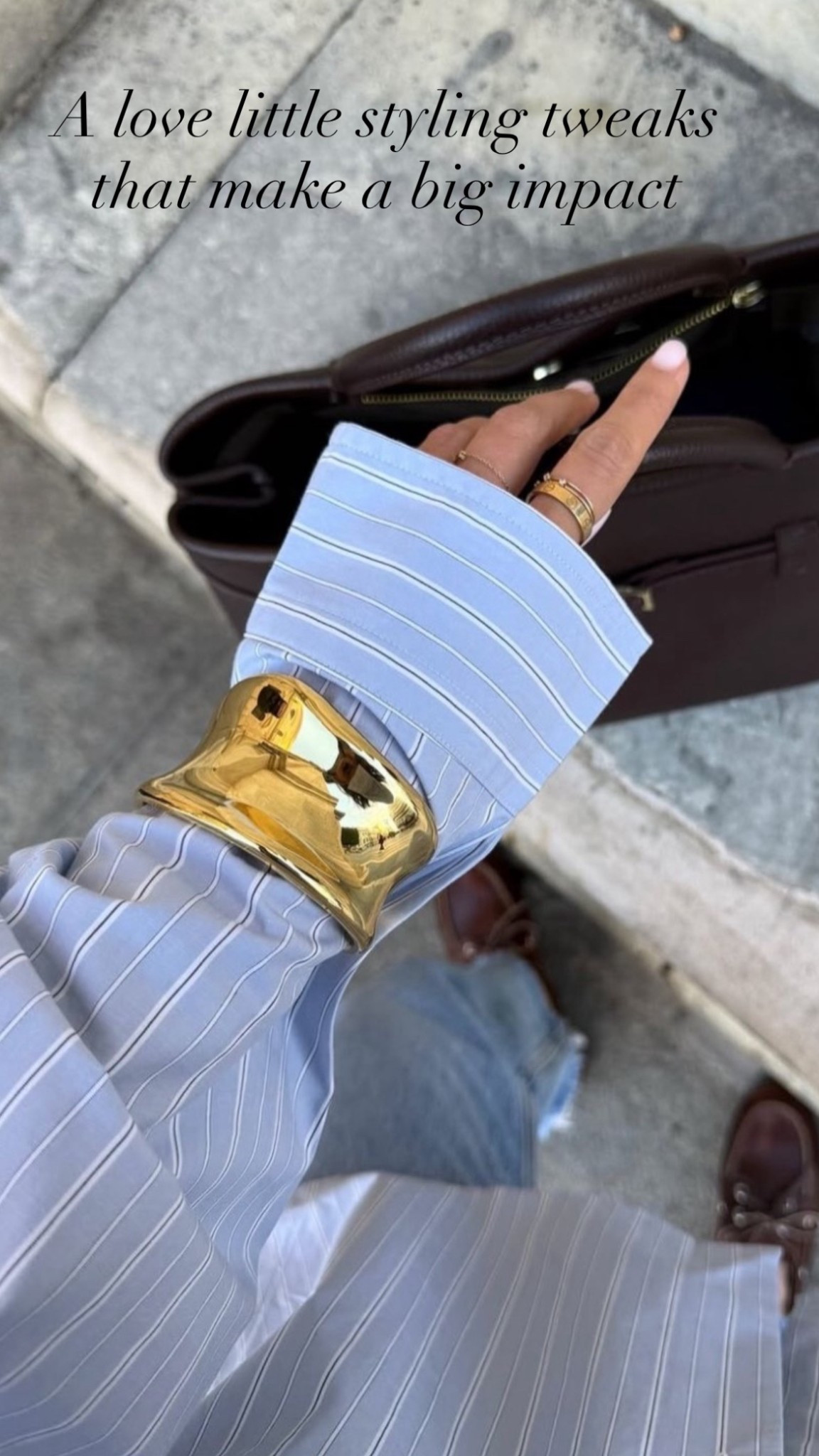 Small styling tweaks can make a big impact! I love wearing layered bracelets and bangles on the outside of a blouse or even jacket! 