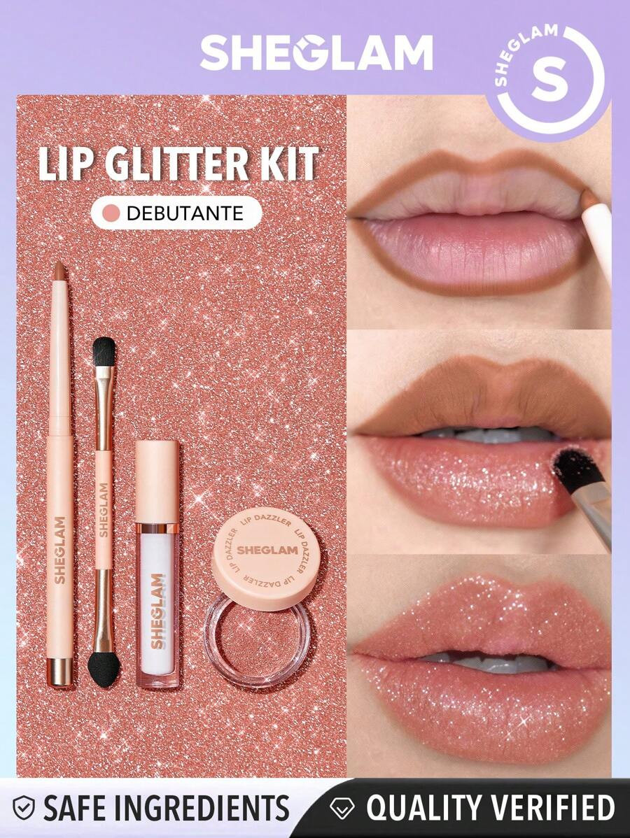 SHEGLAM Lip Dazzler Glitter Kit-Debutante Long-Lasting Glitter Lip Gloss Sexy Super Stay Non-Stic... | SHEIN