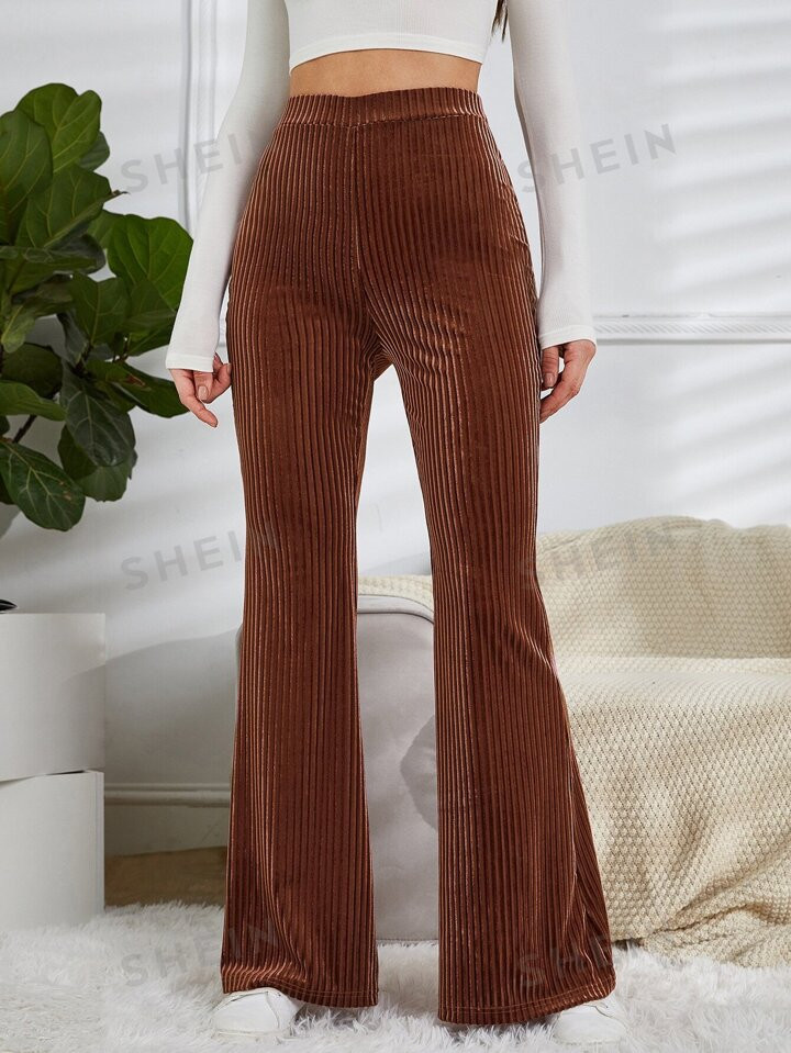 SHEIN EZwear High Waist Flare Leg Velvet Pants | SHEIN