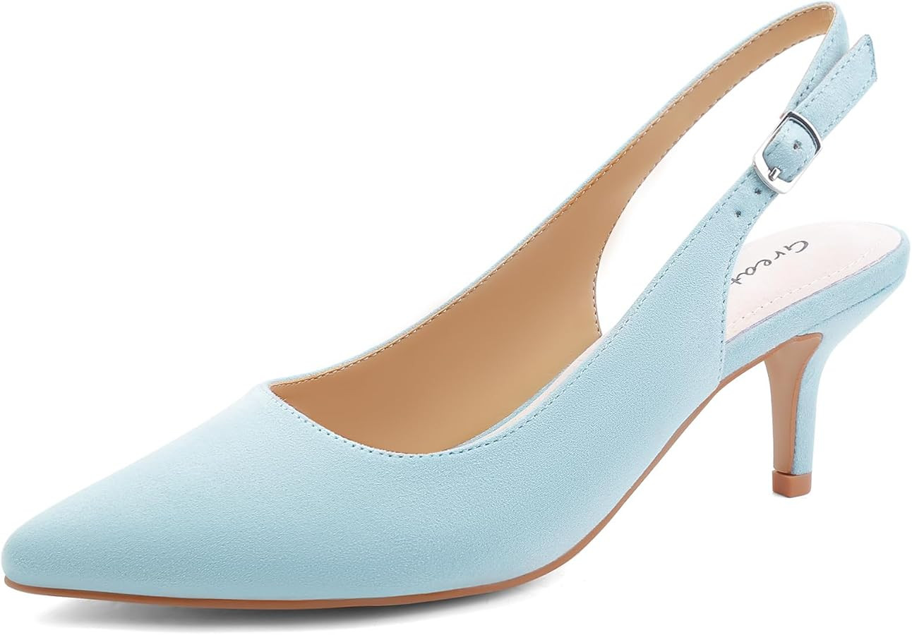Greatonu Women's Slingback Kitten Heel Pointed Toe Dress Pumps Shoes | Amazon (US)