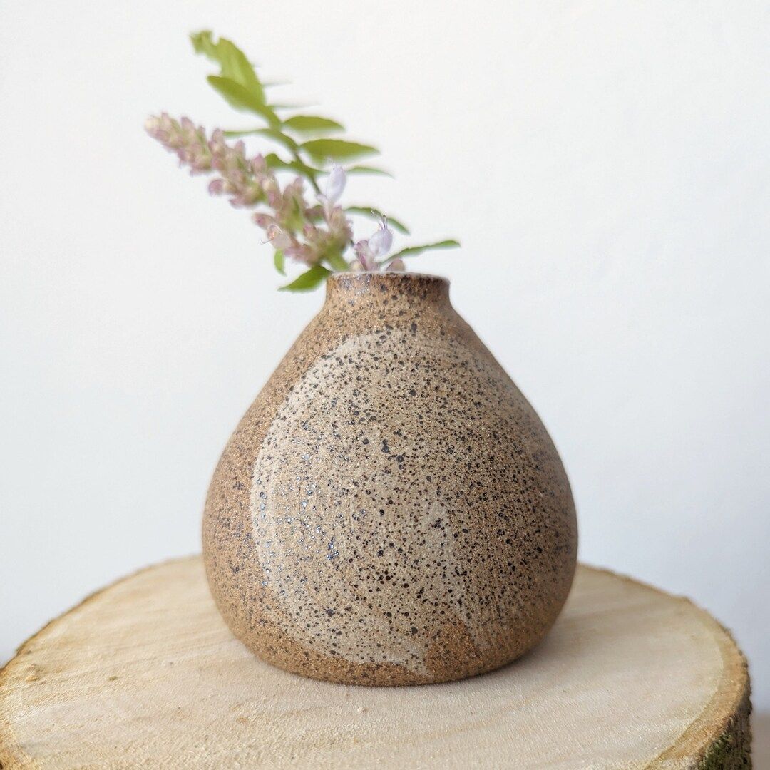 Speckled pottery vase, Rustic imprint small bud vase, Mini white ceramic vase | Etsy (US)
