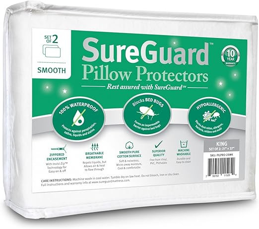 Set of 2 King Size SureGuard Pillow Protectors - 100% Waterproof, Bed Bug Proof, Hypoallergenic -... | Amazon (US)